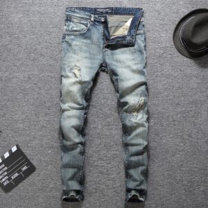 High Quality Cotton Ripped Classical Jeans Men