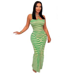 Zebra Strip Halter Print Strap Women Dress