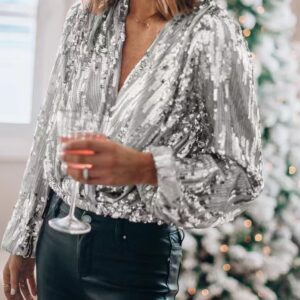 Fashionable V Neck Long Sleeve Party Top Women