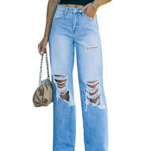 Casual Ripped Wide Straight Jean Women