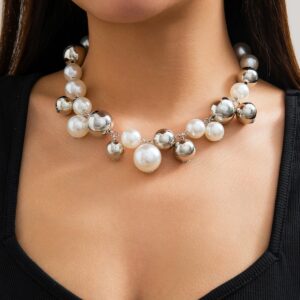 Bead Faux Pearl Necklace Women Chain