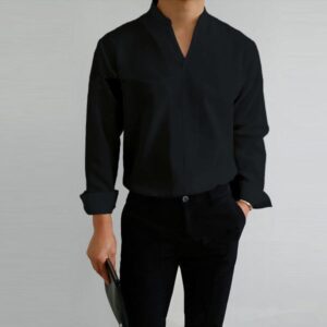 Standing Collar Solid Color Fit Men's Shirt